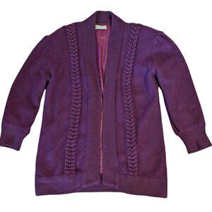 Vintage Angora Sweater Cardigan Jacket Open Front Boho Pearl Braid